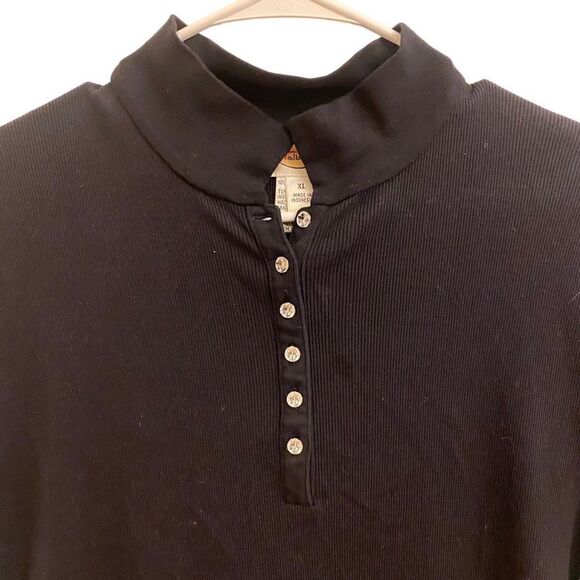 Talbots Black Modern Polo with Mandarin Collar and Rhinestone Buttons‎ Sz XL - Picture 2 of 16